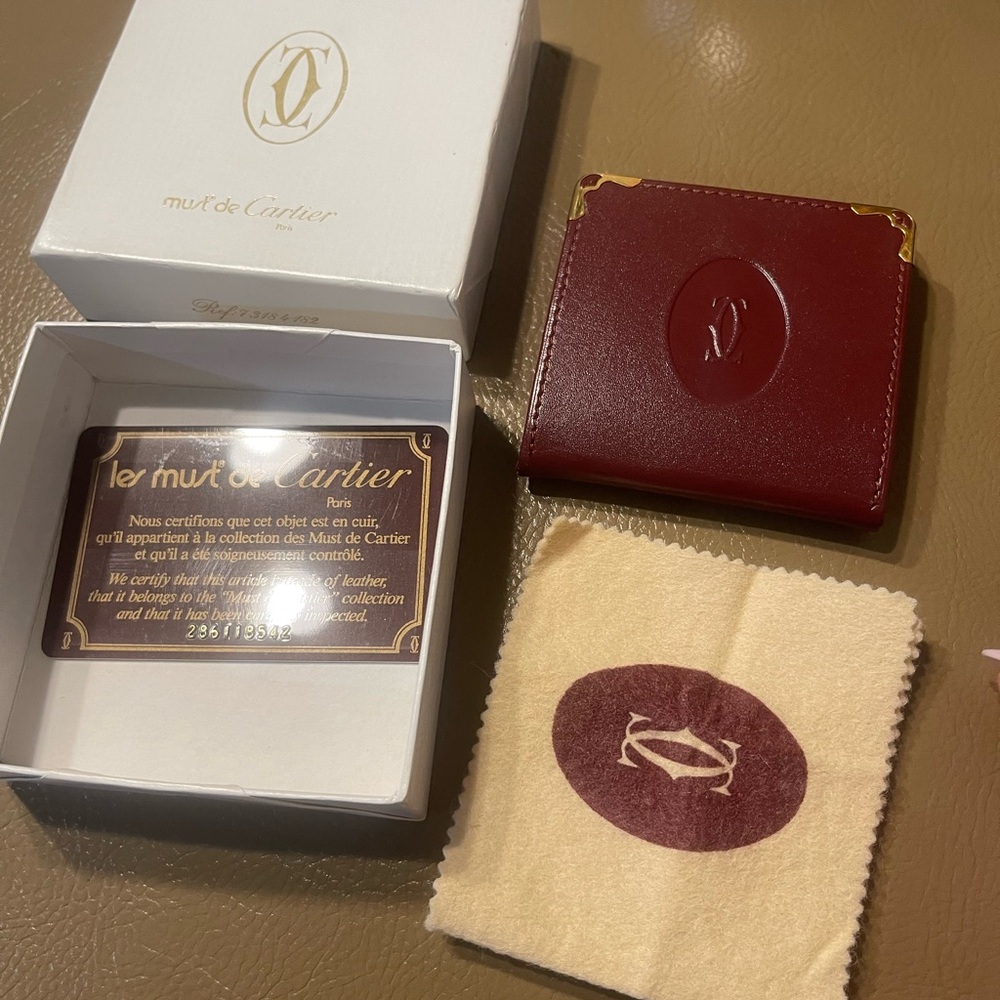 Cartier Burgundy Leather Money Clip with Gold Accents - Picture 2 of 9